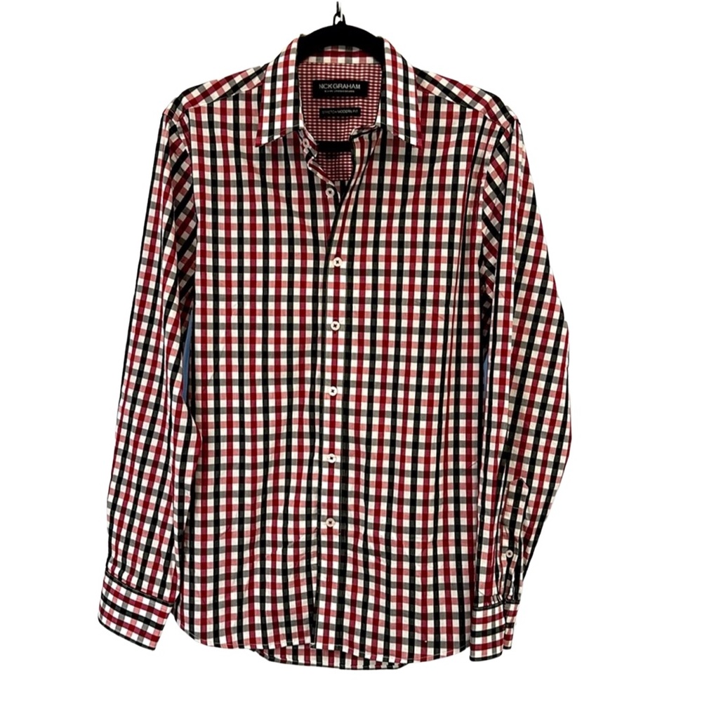 Nick Graham Men’s SM Stretch Modern Fit Button-up Dress Shirt w Dual Cuff